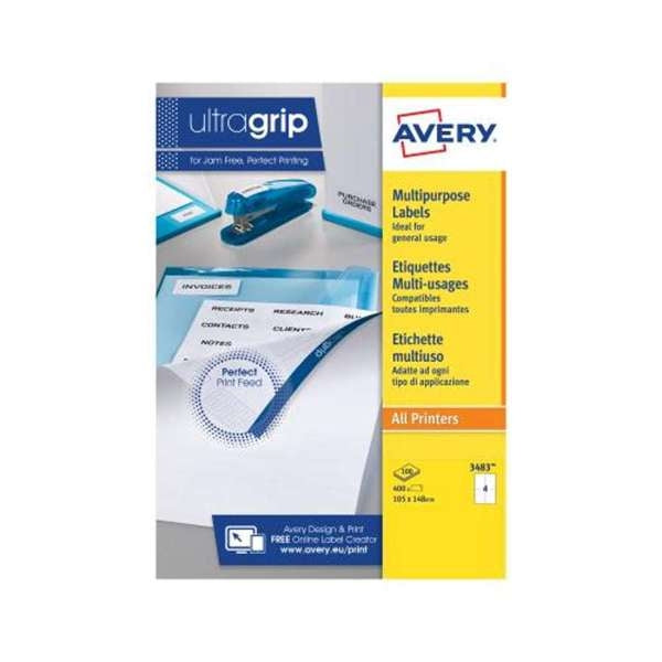 Étiquettes multi-usages Avery JamFREE 4 par feuille (lot/100)