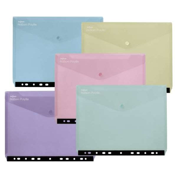Pochettes A4 Snopake Reborn perforées, paysage (lot/5) - couleurs assorties