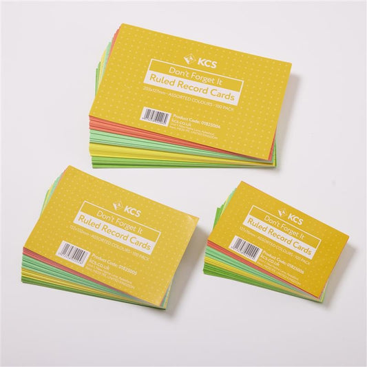 Fiches de révision lignées KCS couleurs assorties 100 fiches - 127 x 203 mm