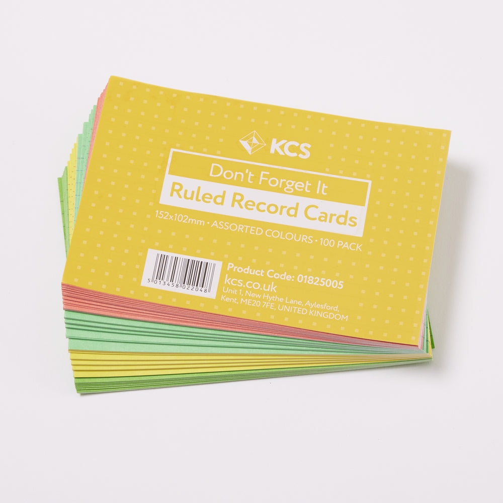 Lot de 5 Cartes d'enregistrement lignées KCS couleurs assorties, 102 x 152 mm