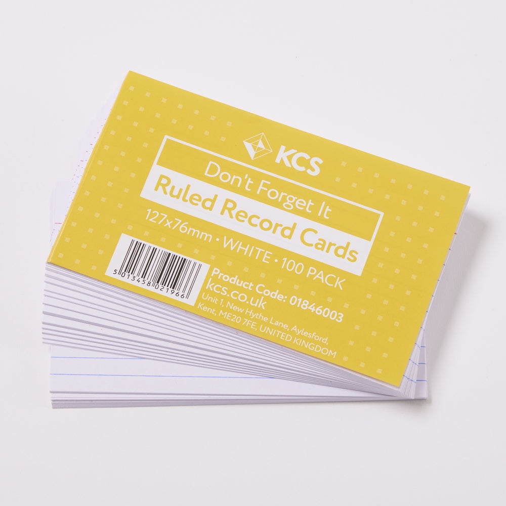 Fiches blanches lignées KCS 100 fiches - 127 x 76 mm