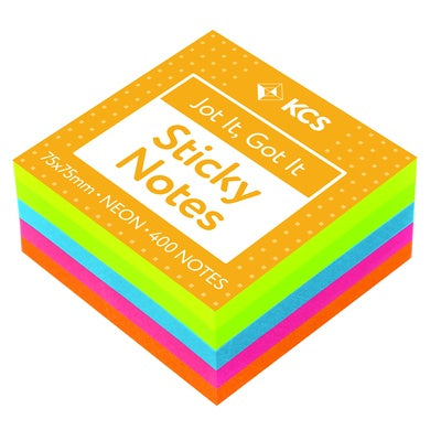 Bloc de notes repositionnables KCS fluo 400 notes - 75 x 75 mm