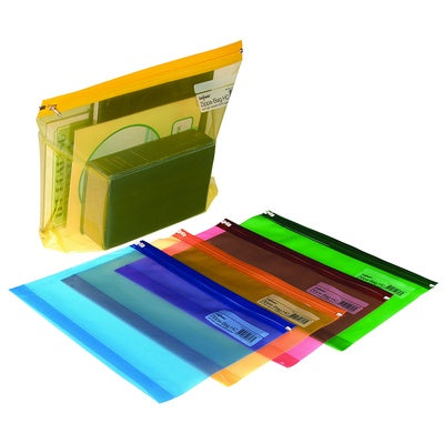 Sacs à fermeture éclair haute capacité A4+ couleurs assorties (lot/25)