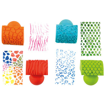 Tampons à bascule manche boule, motifs animaux (lot/4)