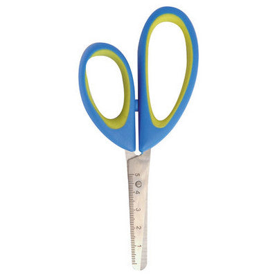 Ciseaux à longues boucles pour enfants gauchers - bleu/jaune