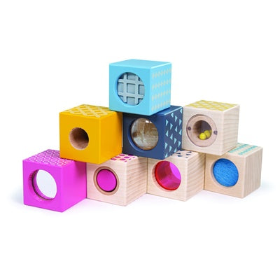 Blocs sensoriels en bois arc-en-ciel (lot/8)
