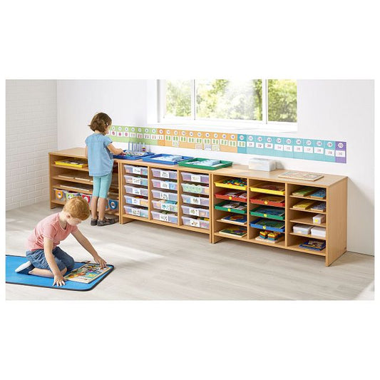 Meuble d'activités 15 bacs plats incolores - hêtre