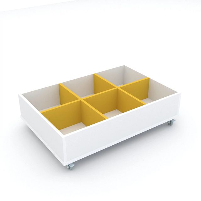 Bac à albums Everna™ mobile 6 cases bas - blanc kaolin/jaune curry