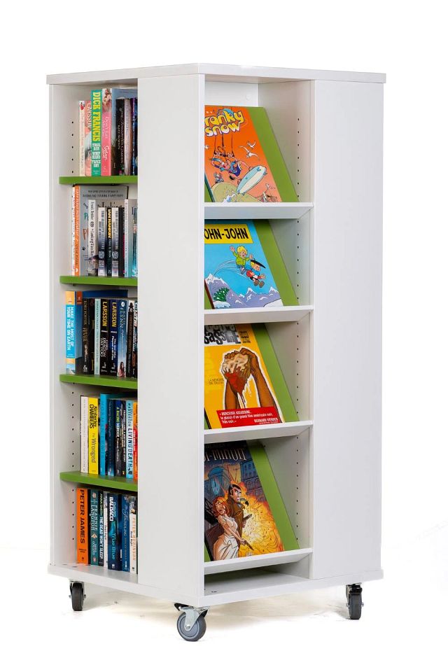 Tour à livres mobile tablettes mixtes 1400 mm (H) - blanc kaolin/vert kiwi