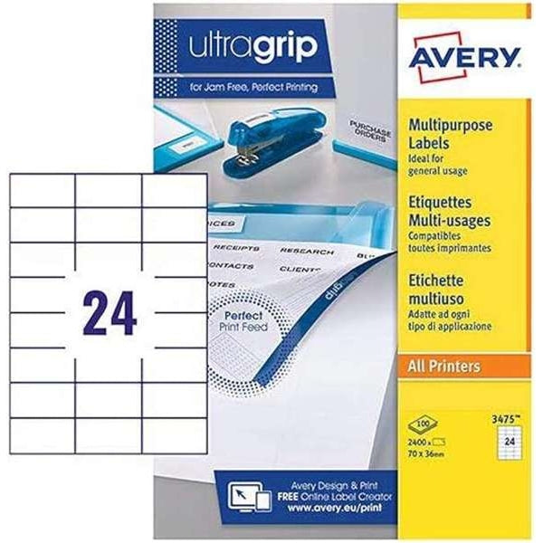 Étiquettes multi-usages Avery JamFREE 24 par feuille (lot/100)