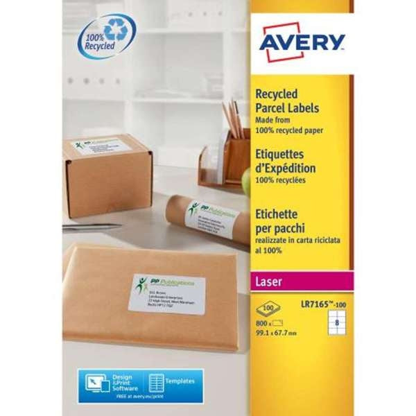 Étiquettes d'expédition recyclées Avery (lot/100) - 8 par feuille