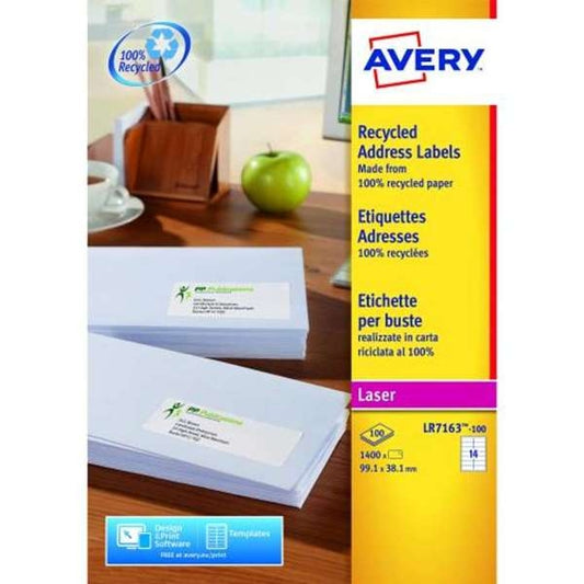 Étiquettes d'adresse recyclées Avery (lot/100) 14 par feuille