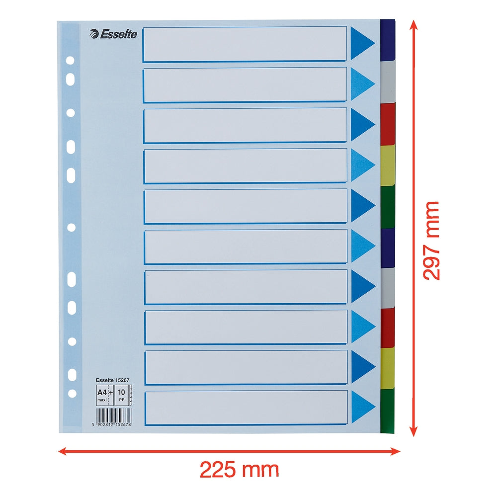 Intercalaires en polypropylène A4 extra larges - 10 positions