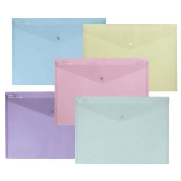 Pochettes à bouton-pression Snopake Reborn A4 (lot/5) - couleurs assorties