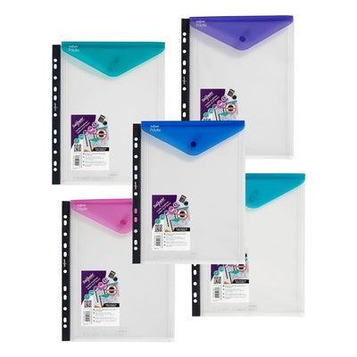 Pochettes à bouton-pression A4 portrait haute capacité perforées (lot/5)