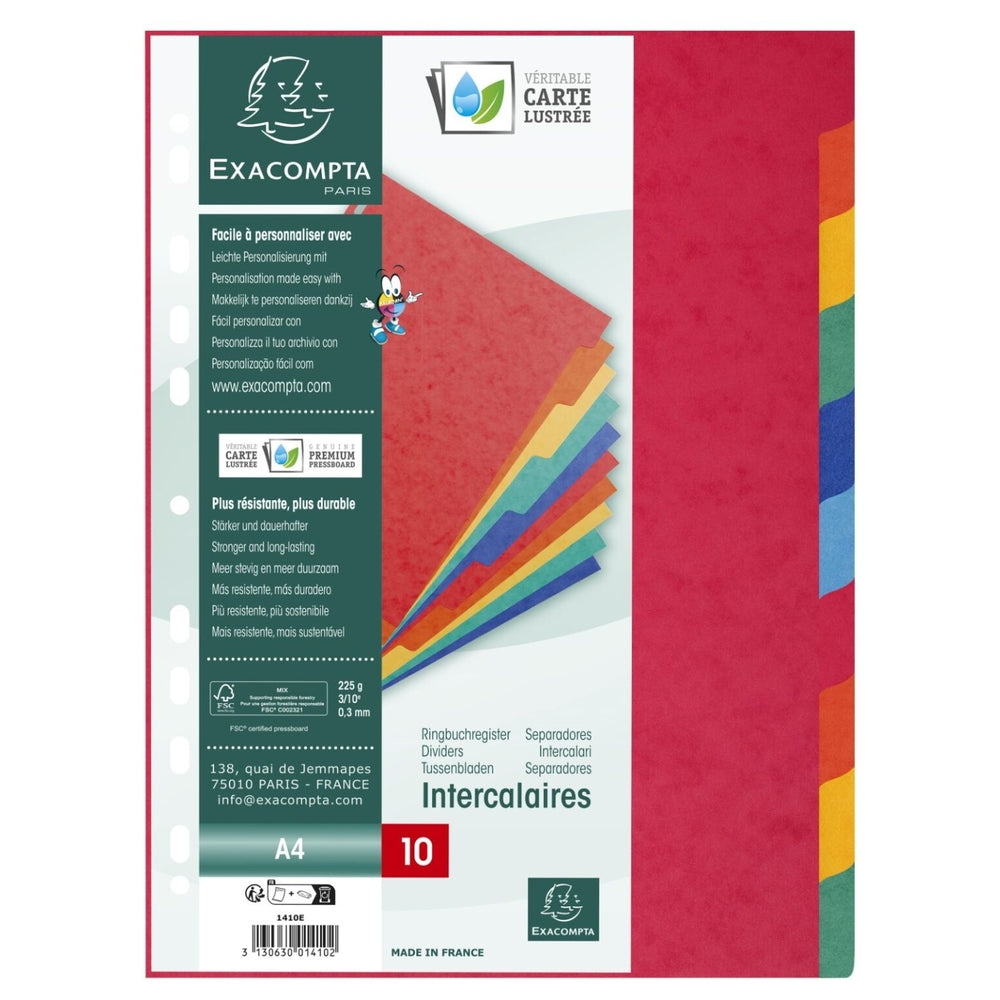 Intercalaires A4 en carton épais - 10 positions
