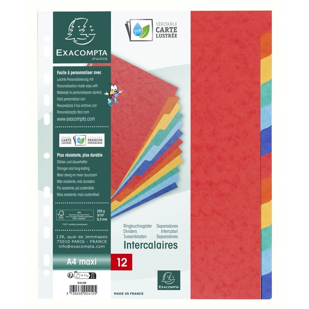 Intercalaires A4 extra larges - 12 positions