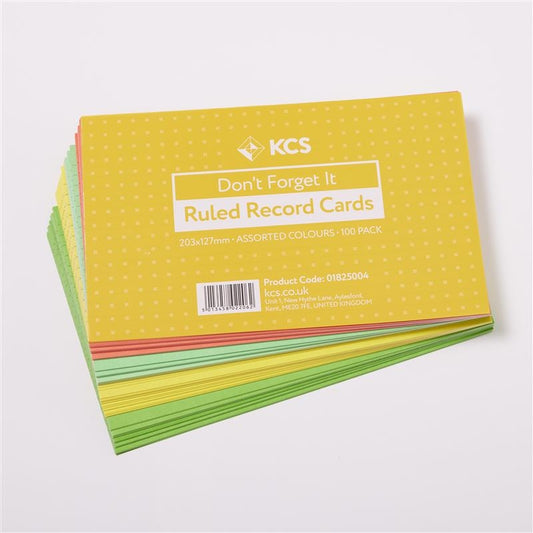 Cartes de révision lignées KCS de couleurs assorties 127 x 203 mm