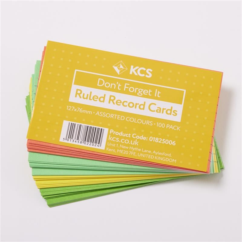 Fiches de révision lignées KCS couleurs assorties, 76 x 127 mm