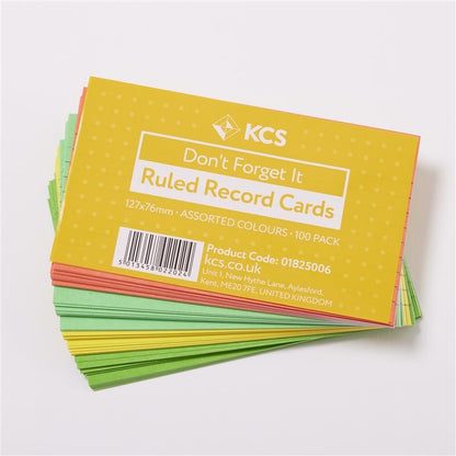 Fiches de révision lignées KCS couleurs assorties, 76 x 127 mm