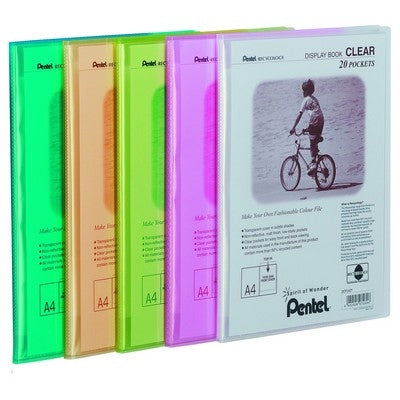 Porte-documents transparents Pentel A4 (lot/5) - couleurs assorties