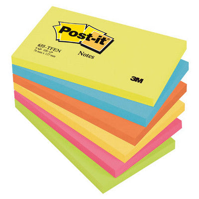 Blocs de notes repositionnables Post-it® Energetic (lot/6) - 76 x 127 mm