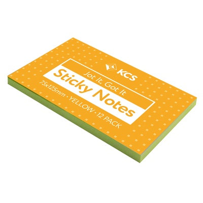 Blocs de notes repositionnables 75 x 125 mm KCS jaunes, 100 notes (lot/12)