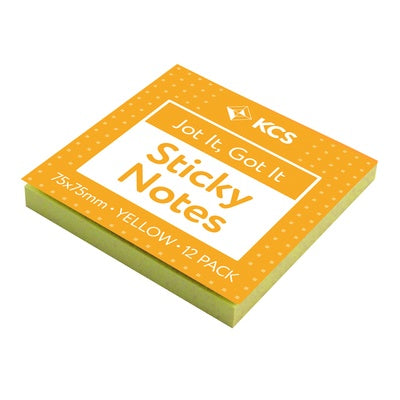 Blocs de notes repositionnables KCS jaunes 75 x 75 mm (lot/12)