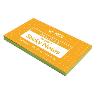 Blocs de notes repositionnables KCS recyclés jaunes (lot/12) - 75 x 125 mm