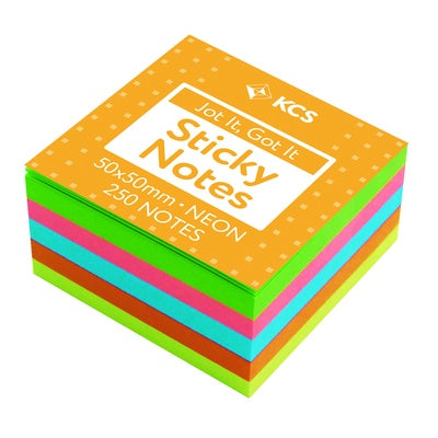 Bloc de notes repositionnables KCS fluo 250 notes - 50 x 50 mm