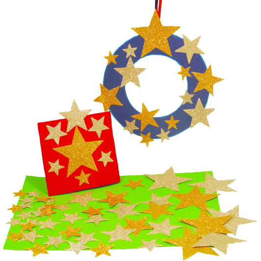 Étoiles en papier pailleté or et argent (lot/210)