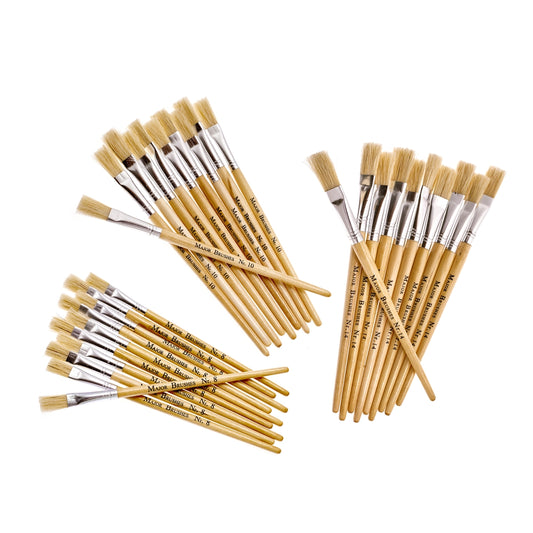 Pinceaux plats courts assortis en poils de sanglier naturels (lot/30)