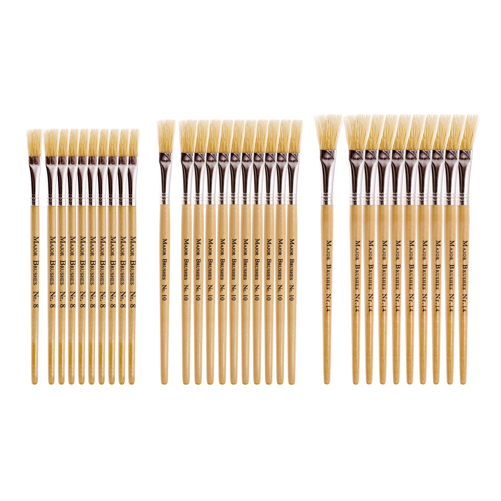 Pinceaux plats courts assortis en poils de sanglier naturels (lot/30)
