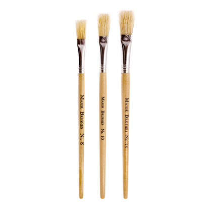 Pinceaux plats courts assortis en poils de sanglier naturels (lot/30)