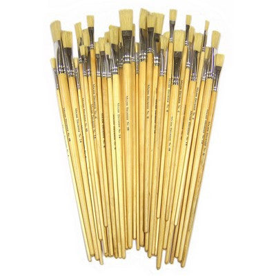 Pinceaux plats poils de soie de porc - couleur bois (lot/60)