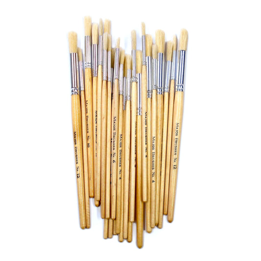 Pinceaux ronds courts poils de soie de porc - manche naturel (lot/25)