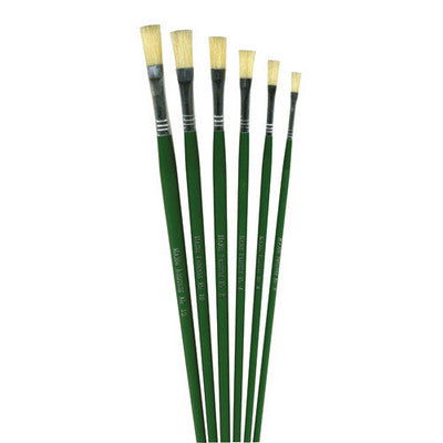 Pinceaux plats poils de soie de porc (lot/6) - manche vert