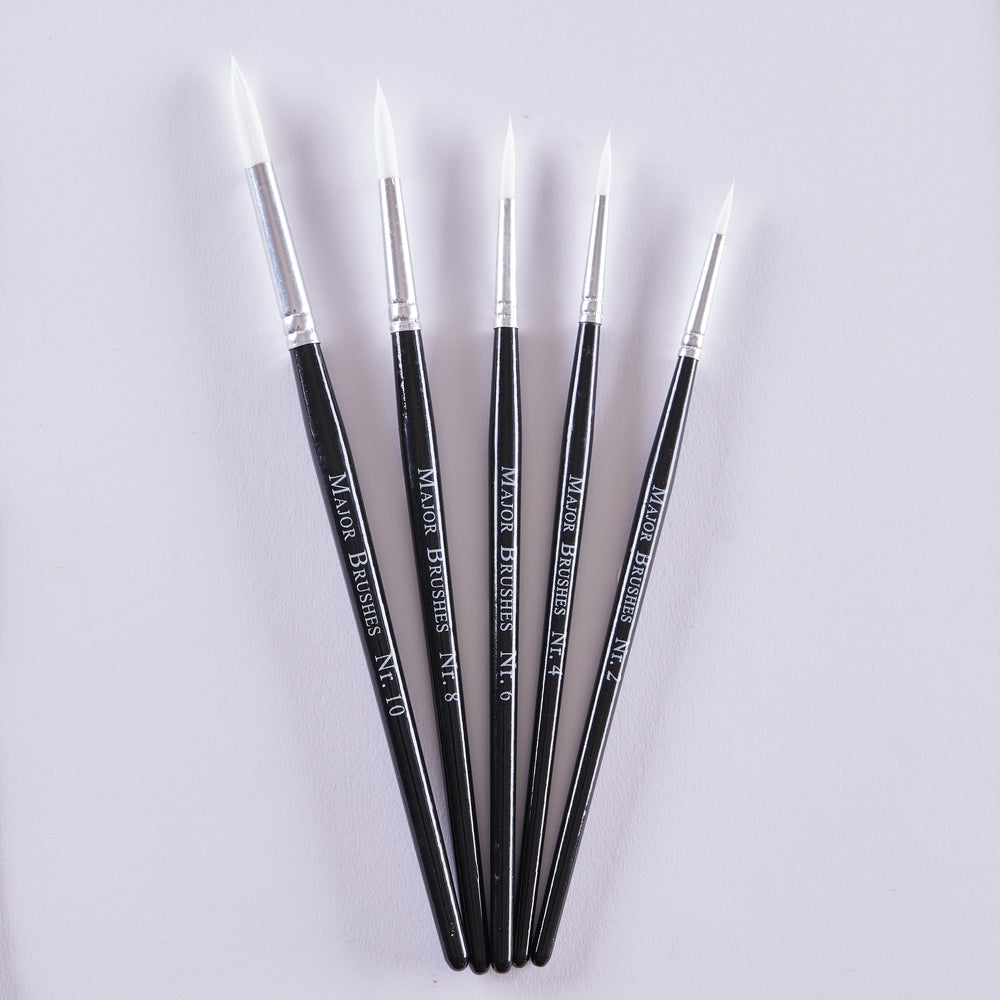 Pinceaux en poils synthétiques manche noir (lot/5) - assortiment de tailles