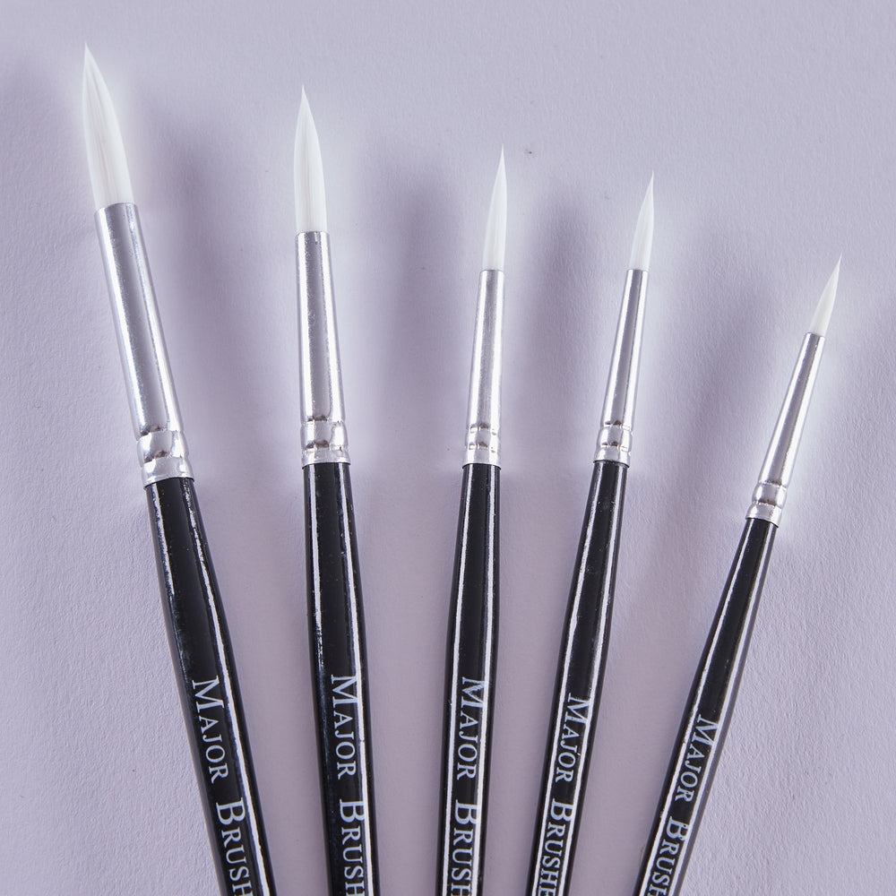 Pinceaux en poils synthétiques manche noir (lot/5) - assortiment de tailles