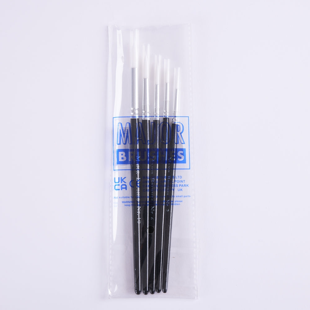 Pinceaux en poils synthétiques manche noir (lot/5) - assortiment de tailles