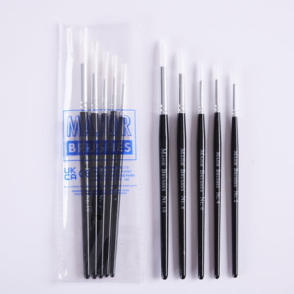 Pinceaux en poils synthétiques manche noir (lot/5) - assortiment de tailles
