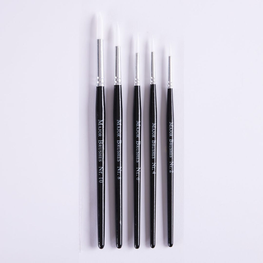 Pinceaux en poils synthétiques manche noir (lot/5) - assortiment de tailles