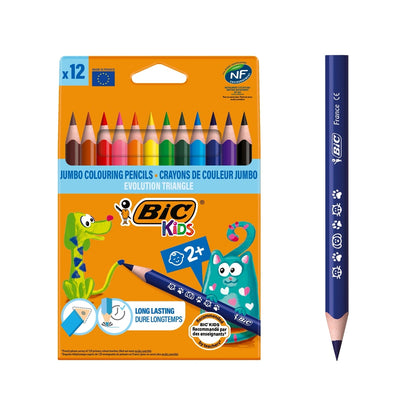 Crayons de couleur triangulaires BIC Kids Jumbo (lot/12)