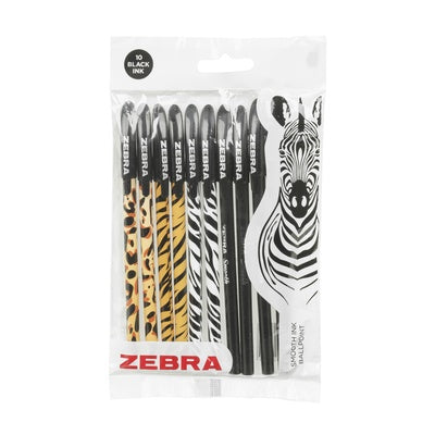 Stylos bille imprimés animaux zébrés (lot/10) - noir
