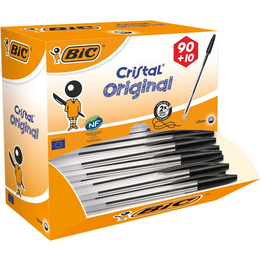 Stylos bille BIC Cristal Original noirs, boîte de 90 + 10 gratuits