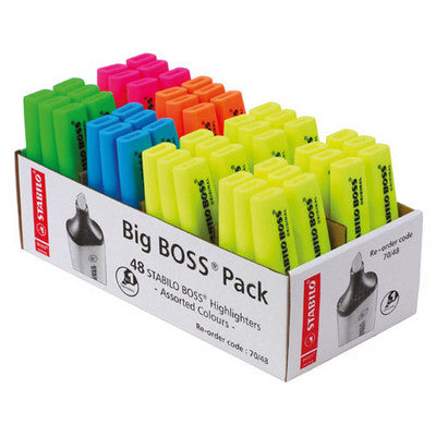 Surligneurs STABILO BOSS ORIGINAL (lot/48) - 5 couleurs fluo assorties