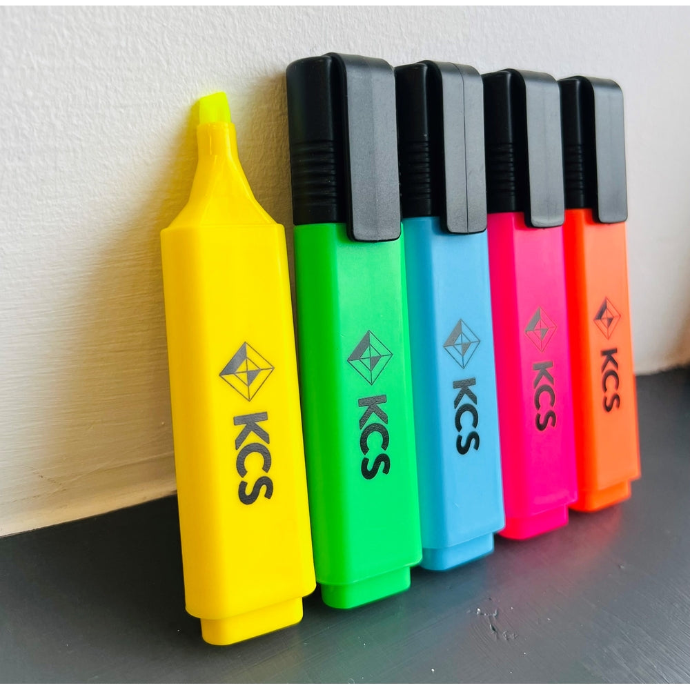 Surligneurs KCS à pointe biseautée (lot/48) - 5 couleurs fluo assorties