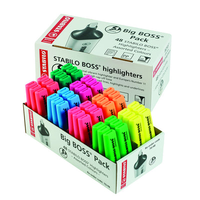Surligneurs STABILO BOSS ORIGINAL (lot/48) - 8 couleurs fluo assorties