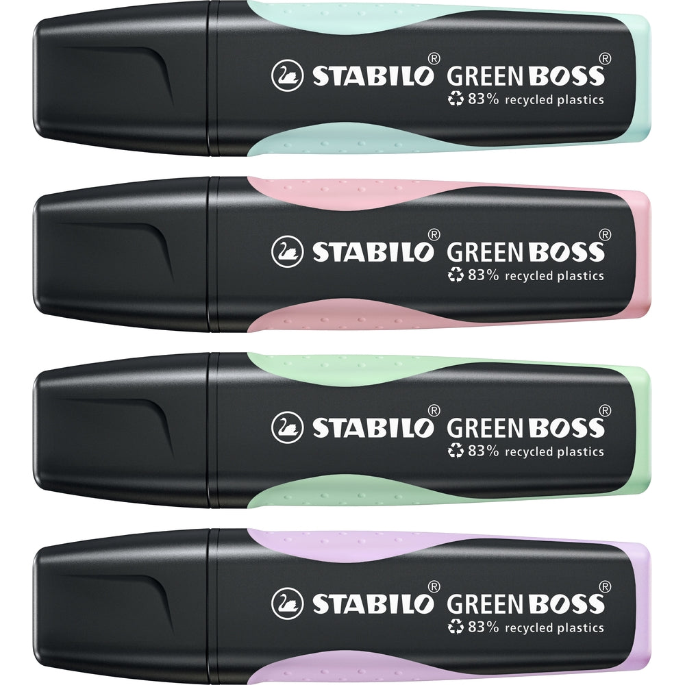 Surligneurs STABILO GREEN BOSS (lot/4) - couleurs pastel assorties