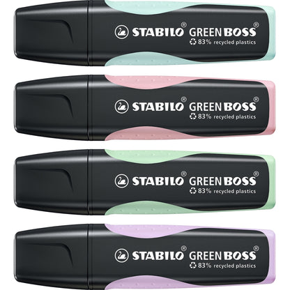Surligneurs STABILO GREEN BOSS (lot/4) - couleurs pastel assorties